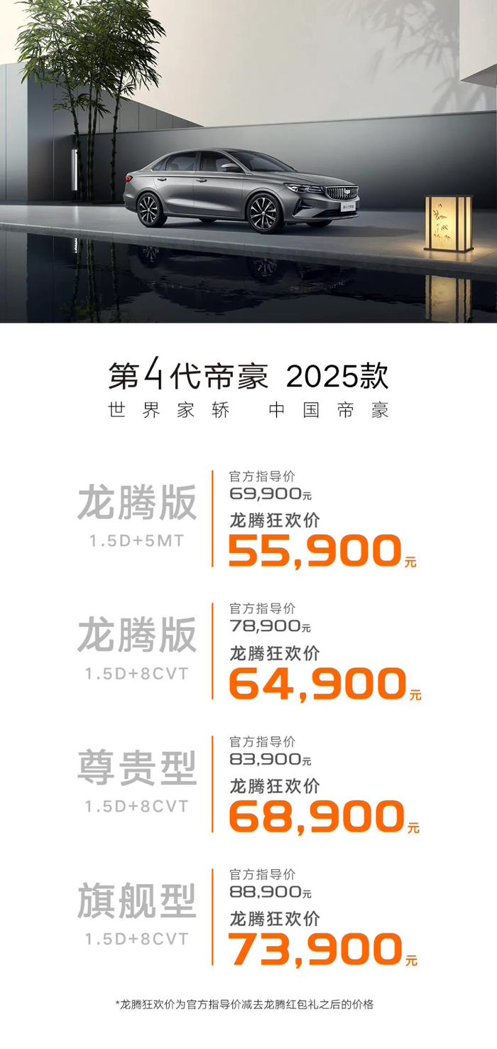 2025 款吉利第 4 代帝豪上市：内置银河 OS 车机系统，限时售 5.59 万元起