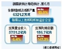 前5月规模以上造纸和纸制品业企业实现营收5751.2亿元