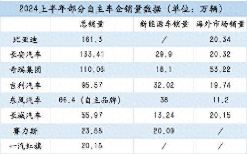 销量横评丨自主车企“年中考”成绩出炉：比亚迪“独大”，奇瑞首次突破百万辆，海外市场暂定“五虎”格局