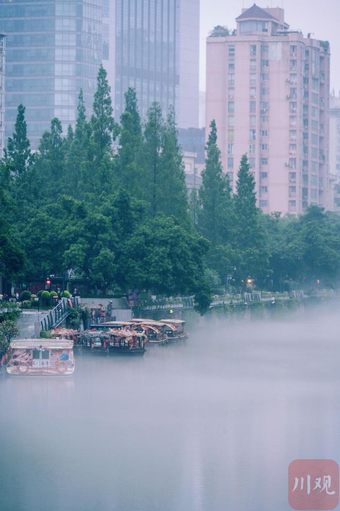 C视频｜薄雾绕锦江 阁楼朦胧烟雨中