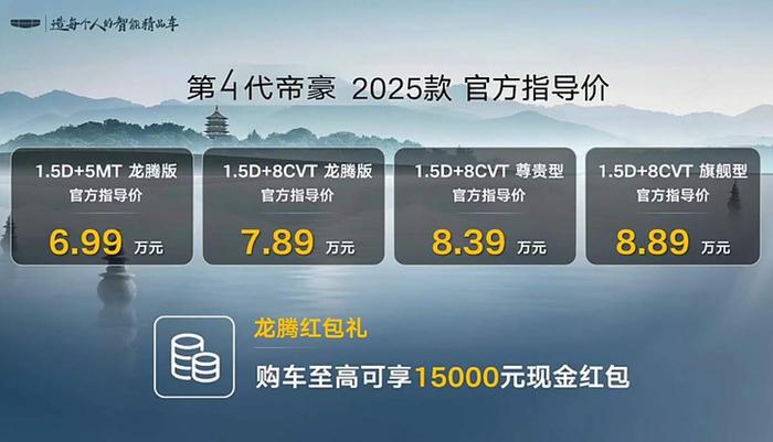 售价6.99万元起 2025款吉利第4代帝豪正式上市