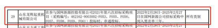 因串通投标，山东龙辉集团旗下起重机械公司被国网新源集团通报