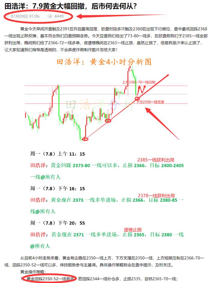 田浩洋：7.9黄金早盘操作策略，回踩50附近继续多