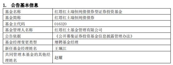 红塔红土基金3只基金增聘基金经理王珮江