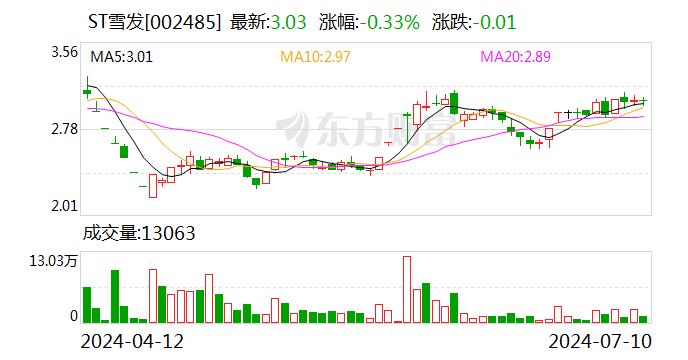 ST雪发：预计2024年上半年净利润亏损1200万元~2300万元