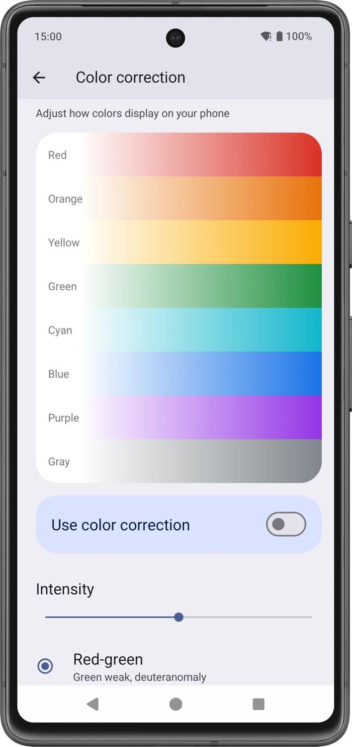 谷歌安卓 15 色彩校正将引入强度滑块，让色盲用户看得更清晰
