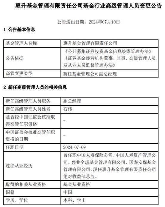 石伟任惠升基金副总经理