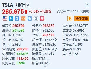 特斯拉涨约1.3% 冲击11连涨 市场关注Robotaxi及人工智能计划