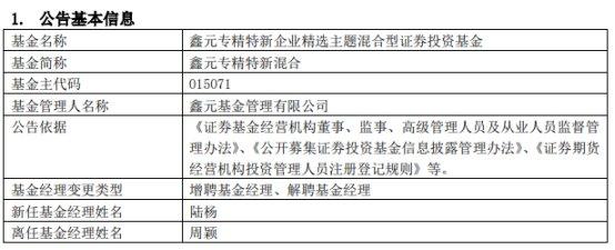 鑫元基金周颖离任2只混基