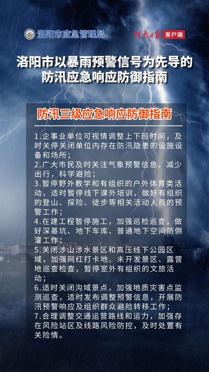 洛阳发布防汛四级应急响应防御指南