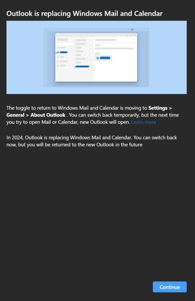 微软推进淘汰邮件和日历应用，Win11 偏好设置推荐使用新版 Outlook