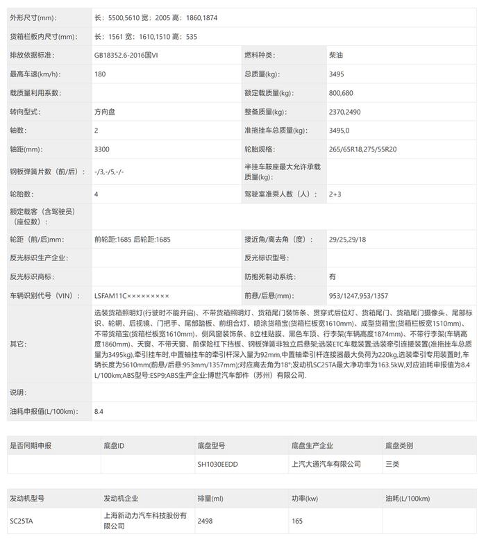 车身棱角分明，上汽大通星际 X 皮卡燃油、纯电双版本完成申报