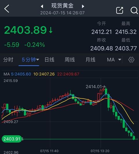 黄金短线突然一波跳水！金价刚刚跌破2405美元 知名机构黄金日内交易分析