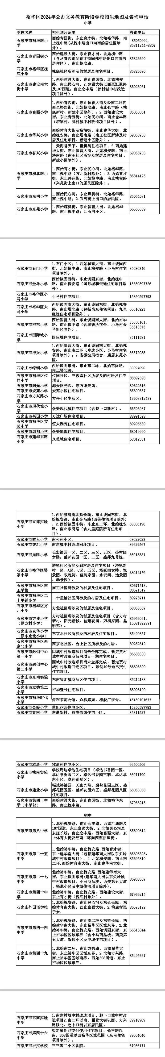 最新！石家庄公办义务教育学校“招生地图”公布