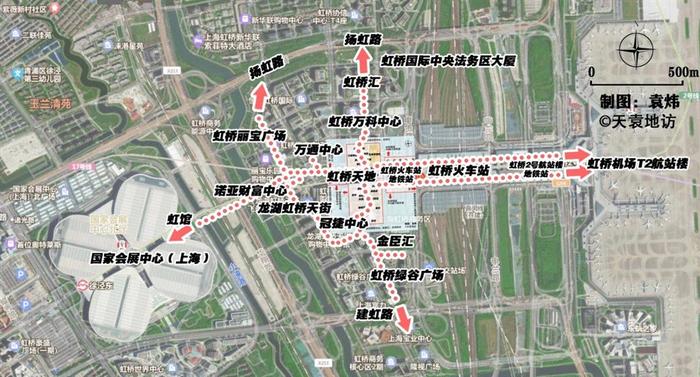 City不City？虹桥商圈⇋虹桥交通枢纽，完全站城一体不用出地面