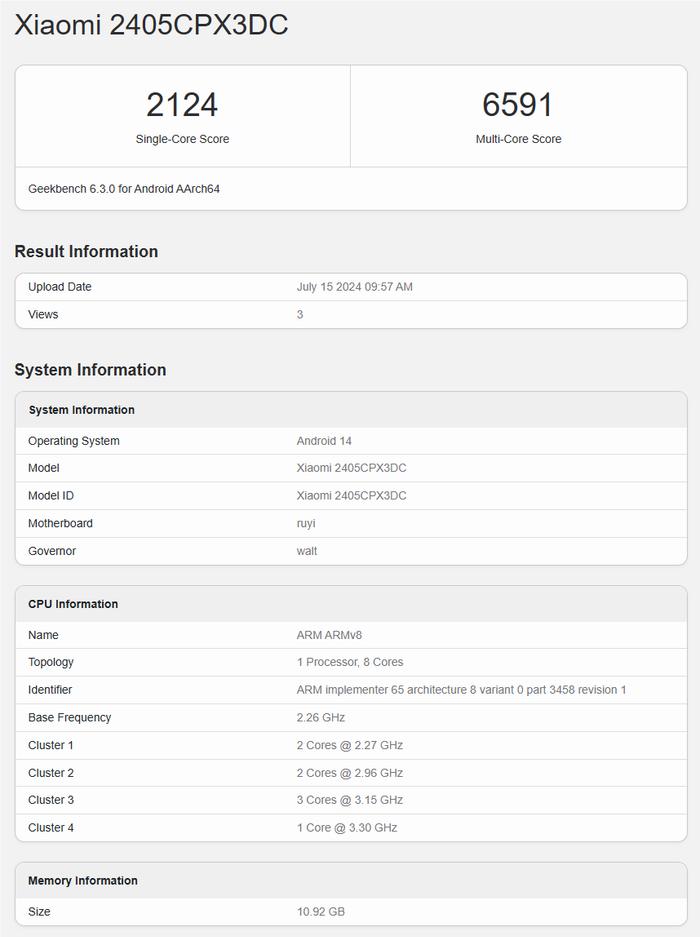 小米 MIX Flip 折叠屏手机现身 Geekbench，搭载高通骁龙 8 Gen 3