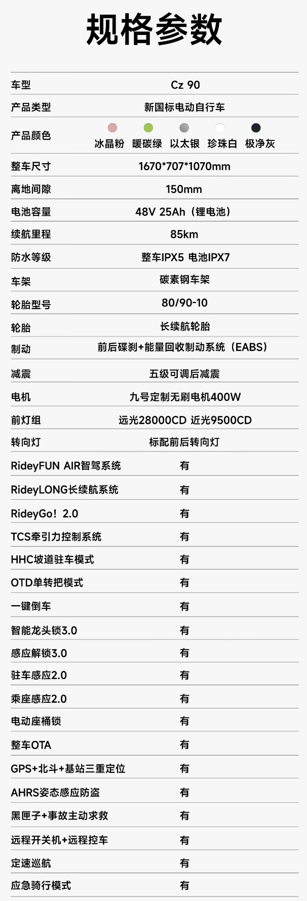 九号电动自行车 Nz 90 和 Cz 90 上架：48V 25Ah 锂电，首发价 4599 元起