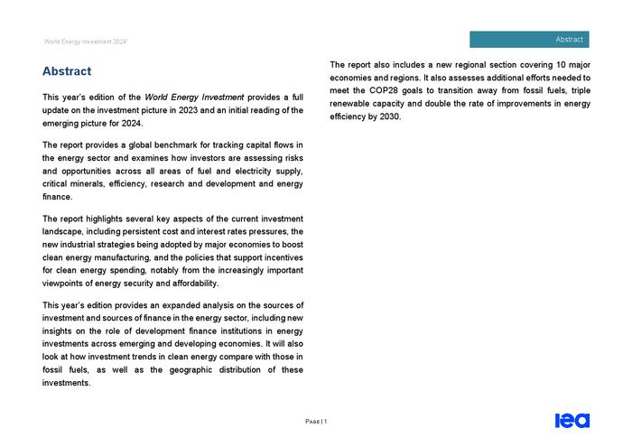 IEA：2024年世界能源投资报告