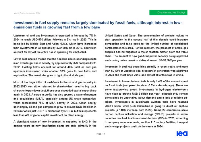 IEA：2024年世界能源投资报告