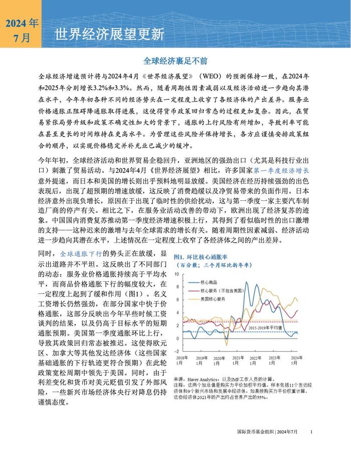 IMF：2024年世界经济展望报告–7月刊