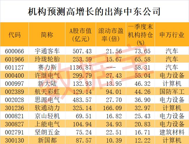 中企赴中东淘金热浪迭起，原因几何？这些A股公司“饮头啖汤”，出海龙头超七成流通盘被机构拿下