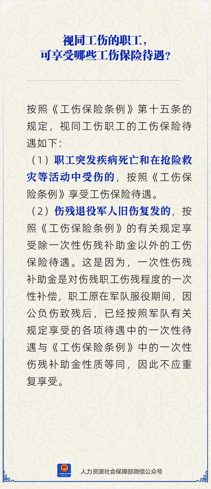 【人社日课·7月22日】视同工伤的职工，可享受哪些工伤保险待遇？