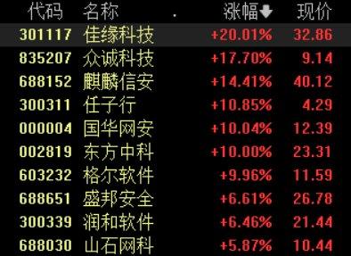 网络安全板块走强，国华网安、东方中科等多股涨停