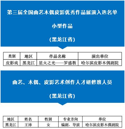 国家级名单公布！黑龙江1作品1个人入选