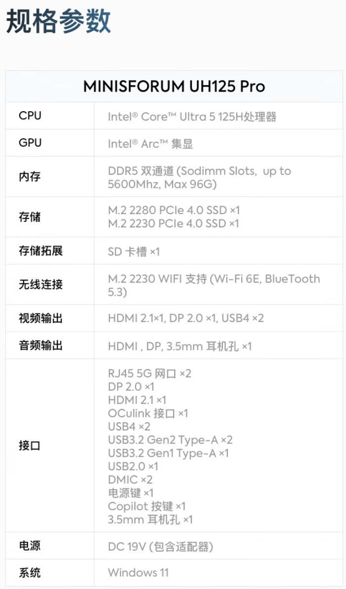 2899 元起，铭凡 UH125 Pro 迷你主机上市：双 5G 网口、OCulink 显卡拓展