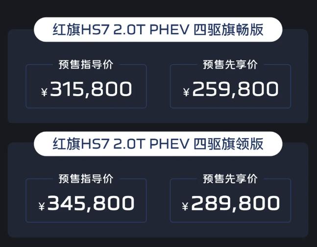 一汽红旗公布红旗HS7 PHEV预售价格