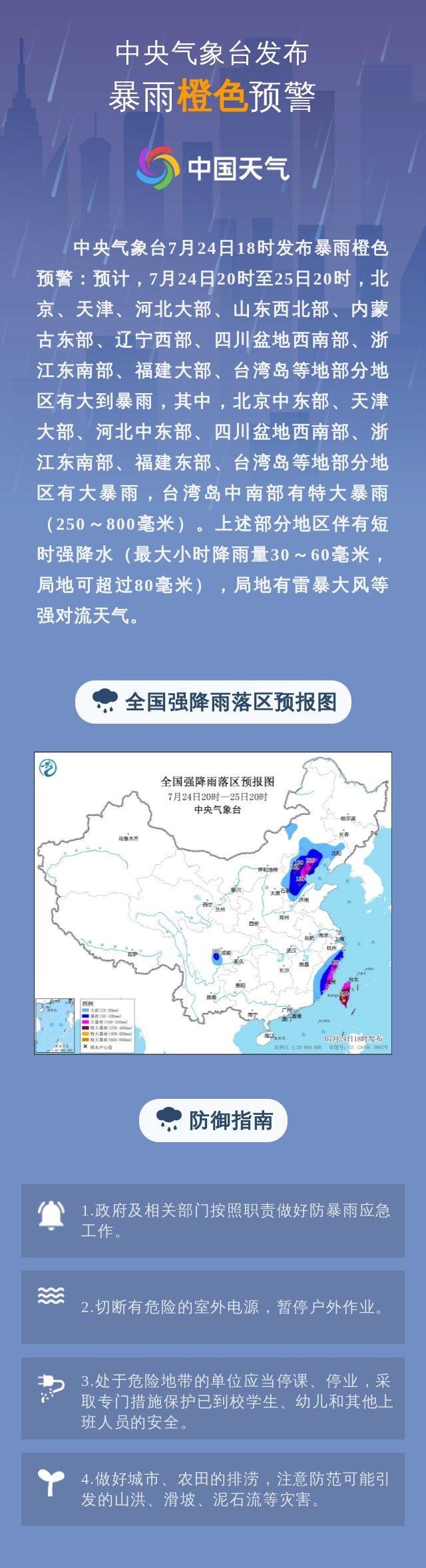 中央气象台发布暴雨橙色预警，四川盆地西南部等地有大暴雨