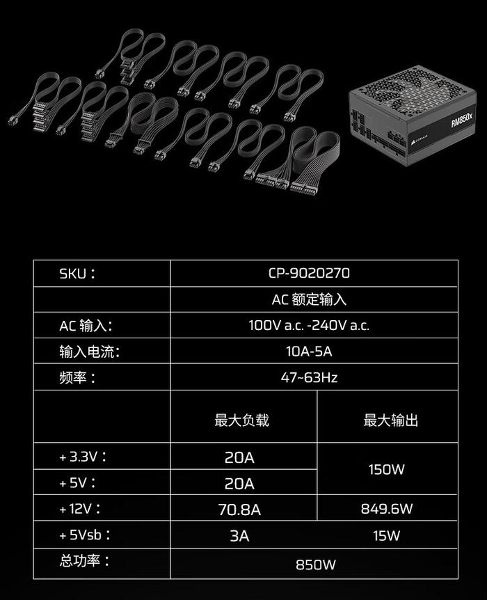 海盗船 RMx 系列 ATX 3.1 金牌全模组电源国行上市：750W、850W、1000W 可选，999 元起