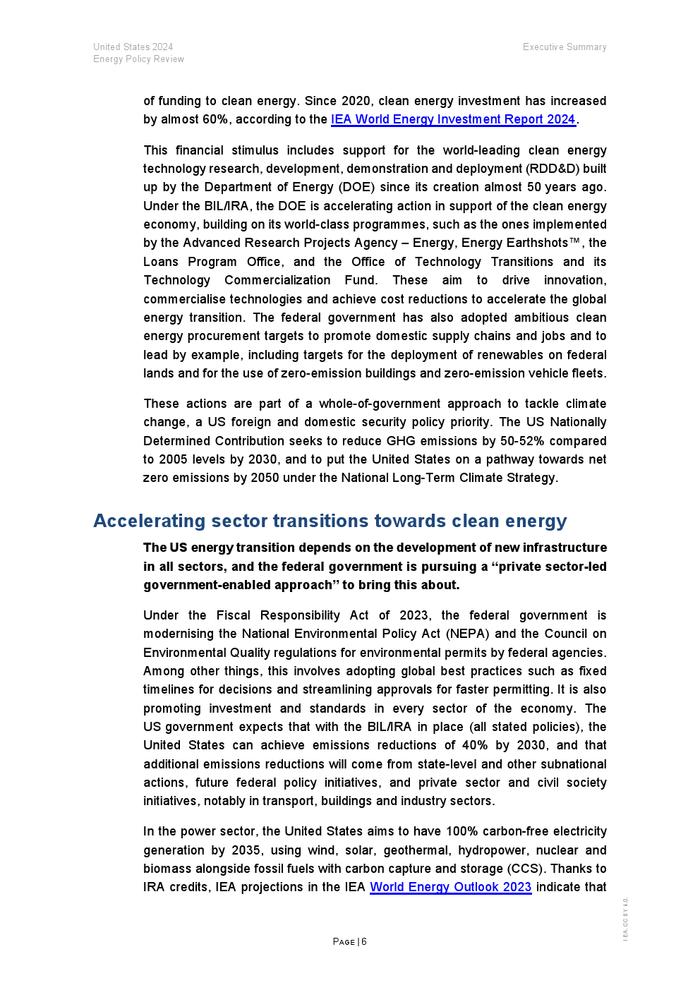 IEA：2024年美国能源政策评价