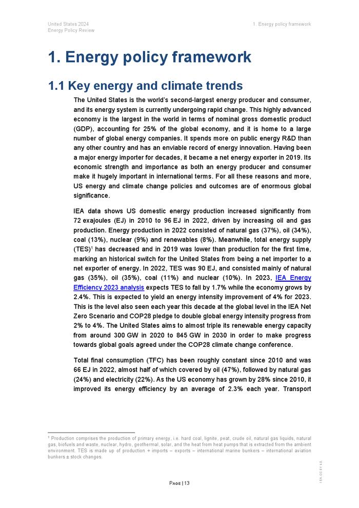 IEA：2024年美国能源政策评价