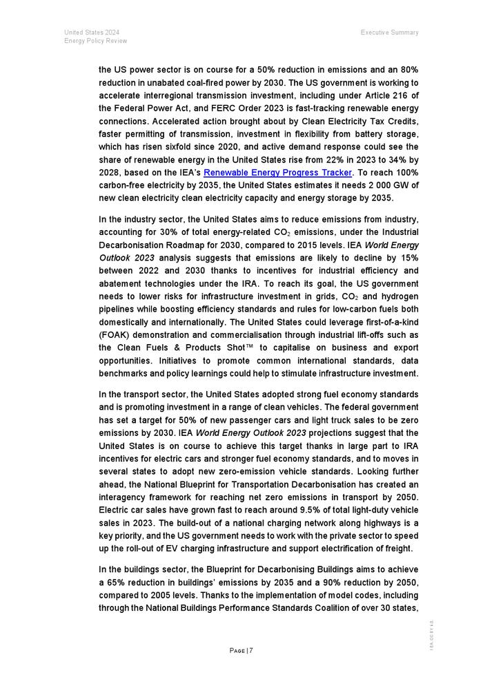 IEA：2024年美国能源政策评价