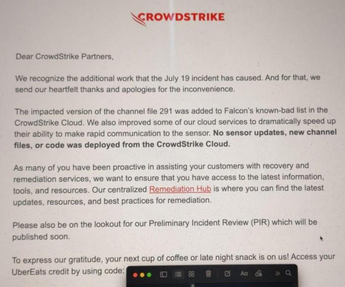 微软 Windows 大范围蓝屏致企业蒙受巨额损失，CrowdStrike 向受灾客户发放 10 美元礼品卡