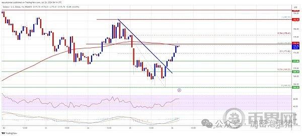 SOL 价格从兑美元 165 美元的支撑位开始大幅上涨!