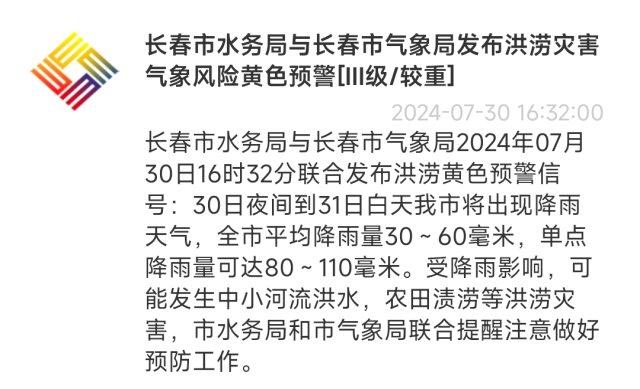 @长春人注意，这些预警速度查收