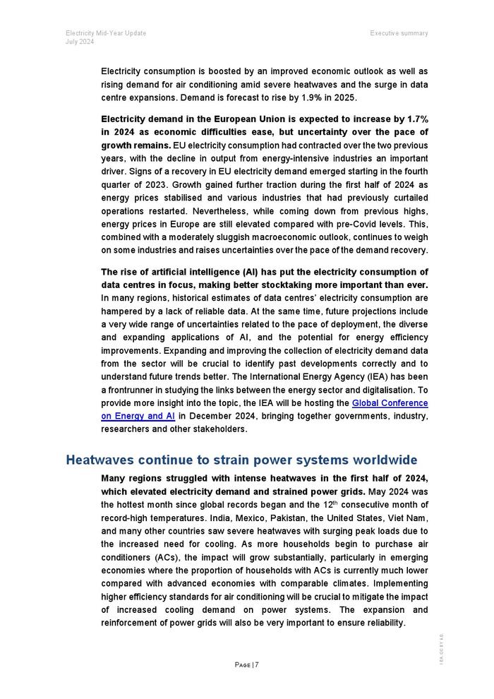 IEA：2024年年中电力报告