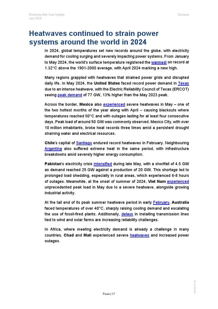 IEA：2024年年中电力报告