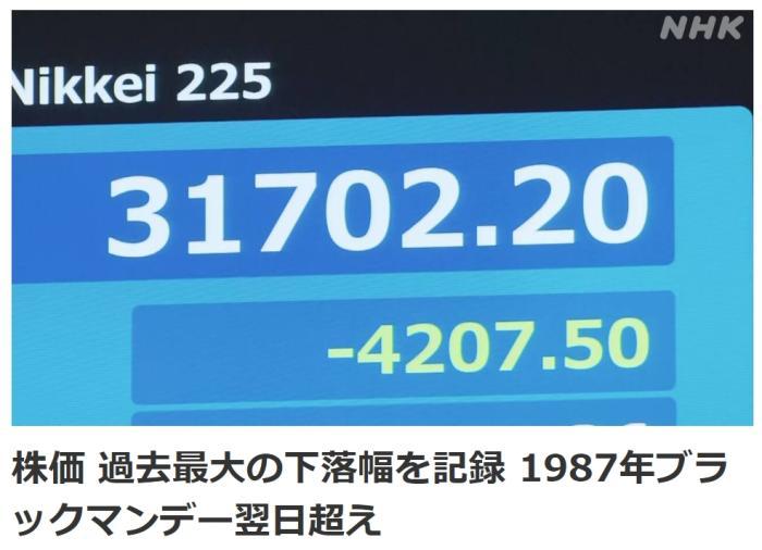 日本股市盘中暴跌！已创出史上最大跌幅