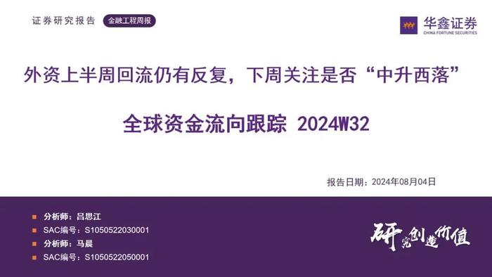 【华鑫量化策略|全球资金流向跟踪 2024W32】外资上半周回流仍有反复，下周关注是否“中升西落”