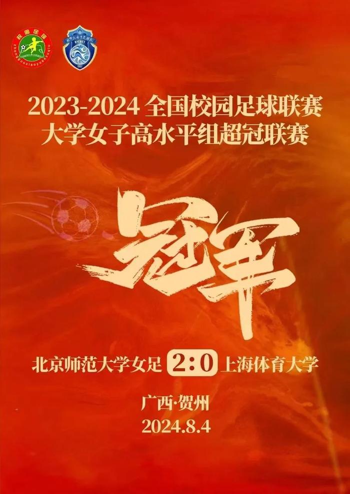 北师大女足夺得2023-2024年全国青少年校园足球联赛大学女子高水平组超冠联赛冠军