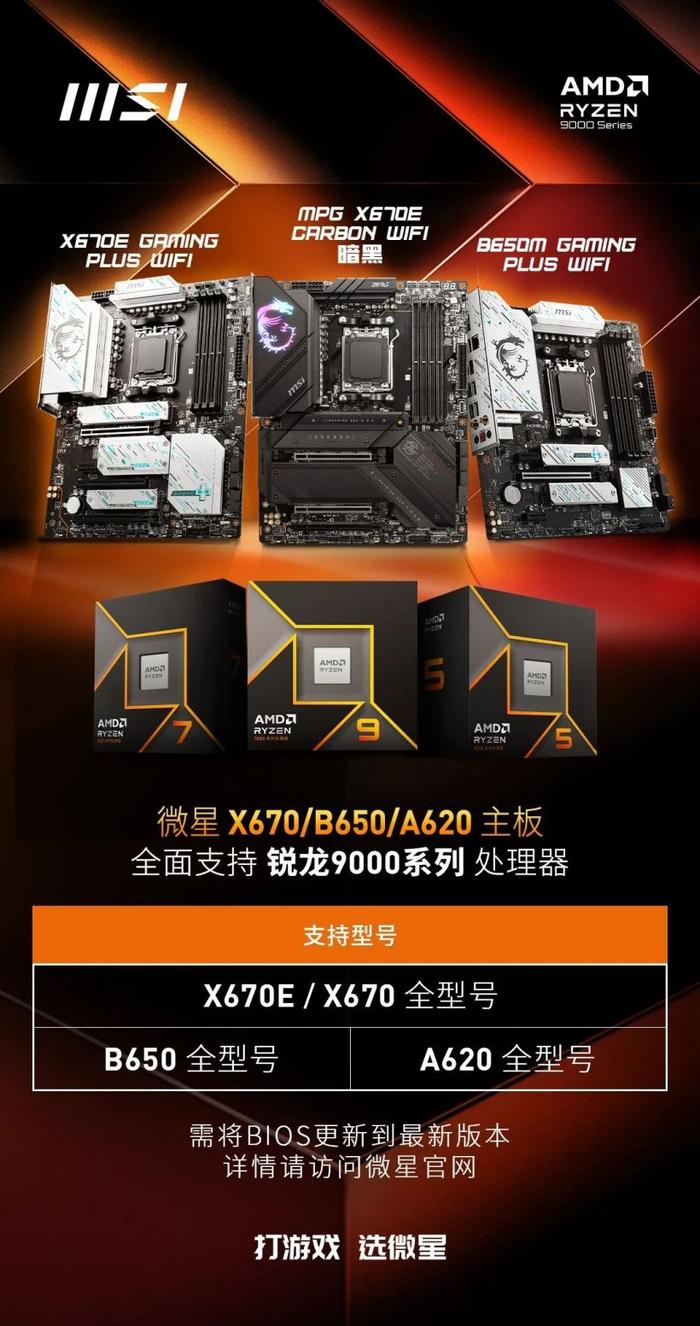 微星推出三款 AMD 锐龙 9000 系列处理器整机，首发 5499 元起