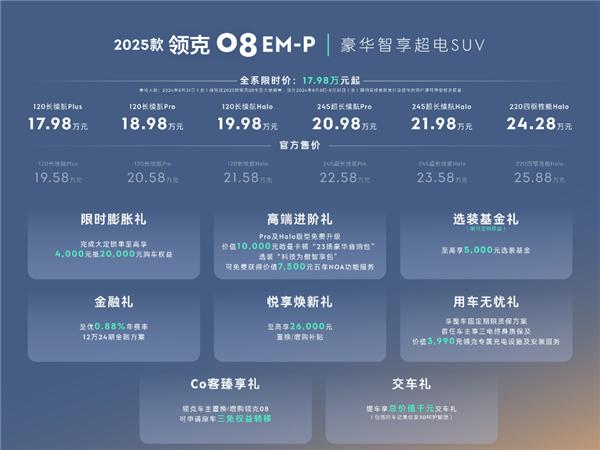 限时17.98万起 2025款领克08EM-P上市：配置大升级