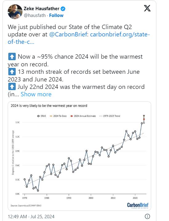 极端高温侵袭全球！7月连续两天打破气温记录，2024年或成为史上最热年份