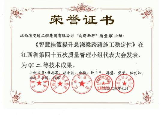 5项成果获江西省第四十五次质量管理小组大会QC成果奖