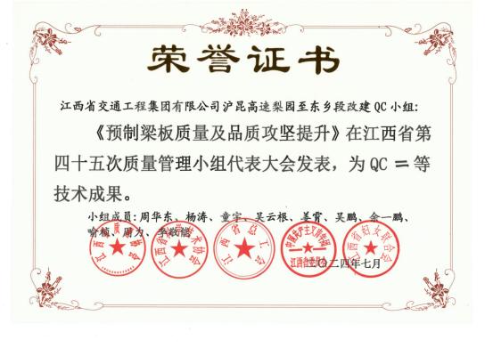 5项成果获江西省第四十五次质量管理小组大会QC成果奖