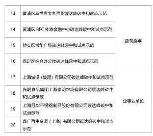 上海印发首批碳达峰碳中和试点示范名单