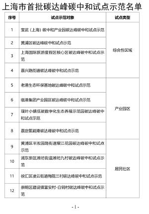 上海印发首批碳达峰碳中和试点示范名单